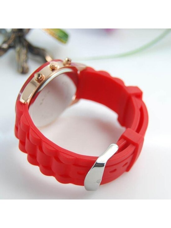 Women\'s Red Analog Quartz Fashion Silicone Crosshair Unisex Jelly Wrist Watch